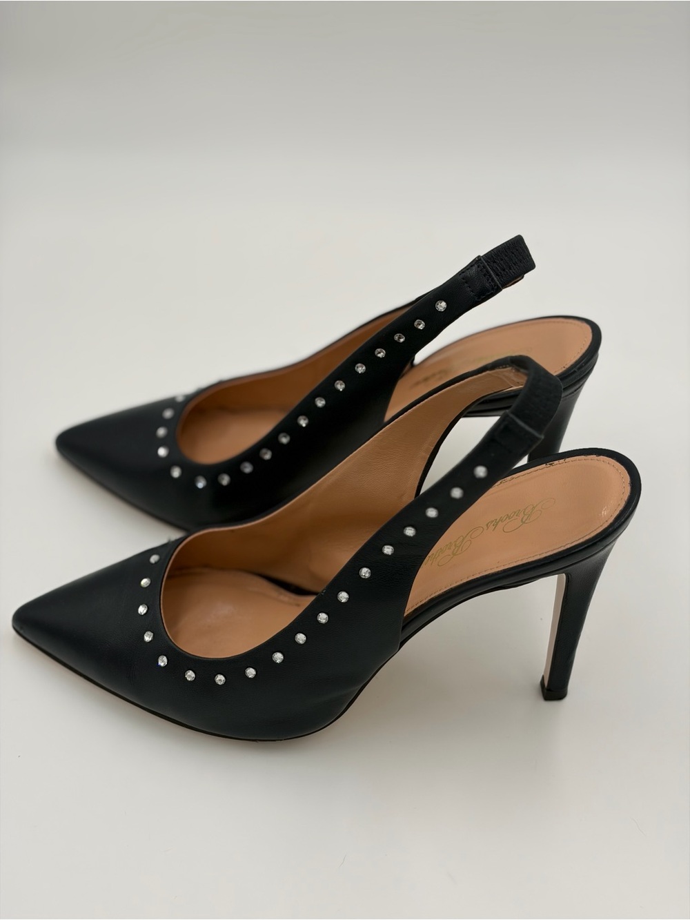 Brooks Brothers Navy Leather Rhinestone Slingback Pumps Heels 8.5